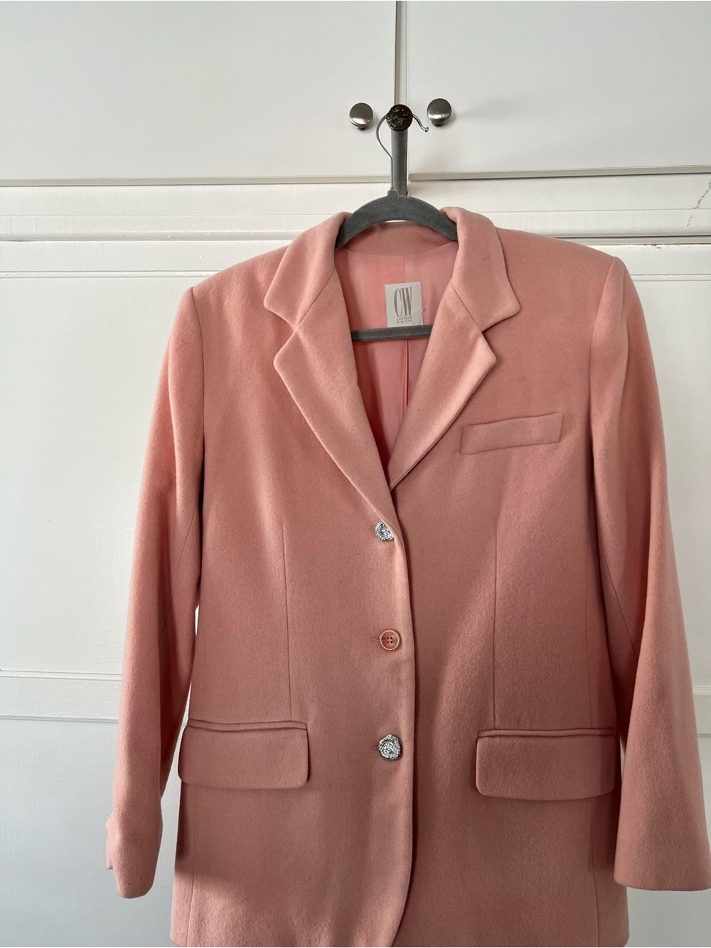 Vintage Blush Pink Single-Breasted Notch-Lapel Blazer